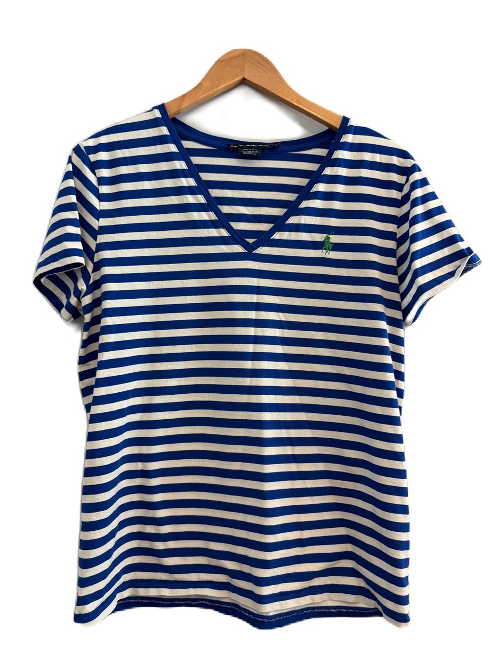 Ralph Lauren Sport Women's V-neck Blue & White Stripe T-shirt Size XL